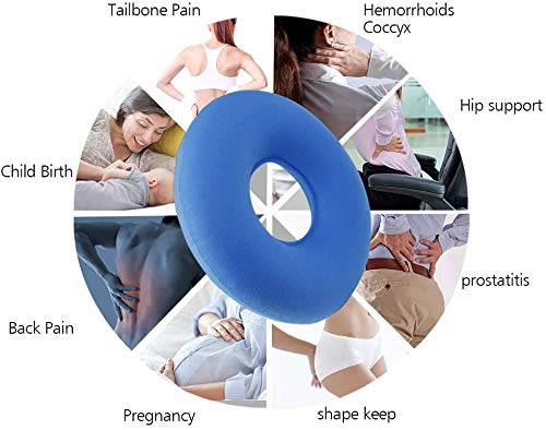 Houdian Cojín Redondo Coxis Inflable con Bomba Almohada para Hemorroides- Soporte Lumbar para Hemorroides, Embarazo, Dolor en la Rabadilla, Próstata y Llagas - Azul Claro