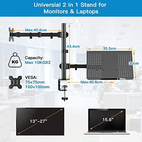 HUANUO Soporte Monitor para 13-27 Pulgadas PC y Ordenador Portátil hasta de 15.6 Pulgadas Ergonómico Diseño Brazos y Soportes para Monitores Brazo Monitor Mesa Rotación de 180° y Giro de 360 °