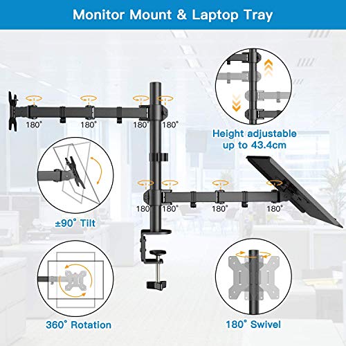 HUANUO Soporte Monitor para 13-27 Pulgadas PC y Ordenador Portátil hasta de 15.6 Pulgadas Ergonómico Diseño Brazos y Soportes para Monitores Brazo Monitor Mesa Rotación de 180° y Giro de 360 °