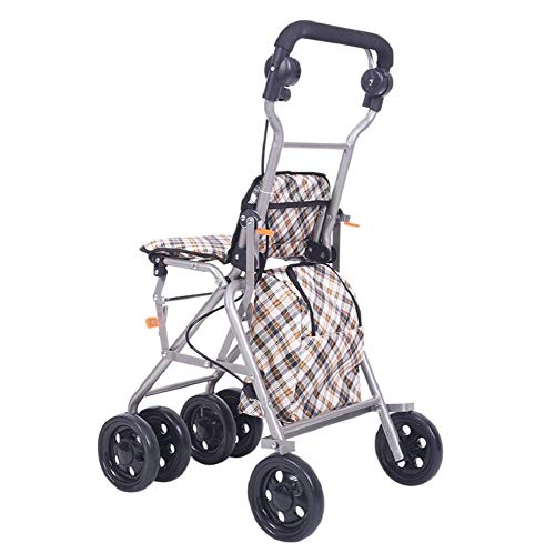 HYYQG Andador de Cuatro Ruedas con Asiento, Dispositivo de Asistencia para Caminar Ayuda de Apoyo Liviana para Ancianos discapacitados y Mamá papá Abuelo, Silver