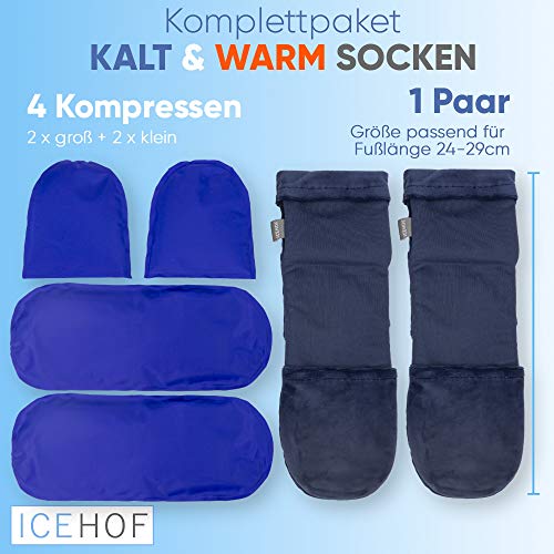 ICEHOF Bolsa gel frio para pies con 4 acumuladores de frío - Tejido suave (1 par) Calcetines de terapia de frío para pies gel quimioterapia reumatica - Calcetines de frío Chemo