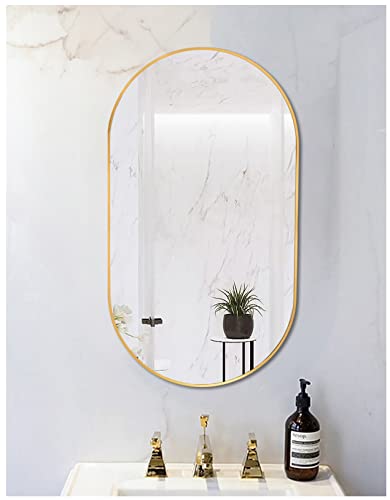 ilifehome Espejo de tocador de baño Moderno, Espejo de Pared Ovalado con Marco de Aluminio para Salon, Entrada, Espejo pequeño de Cuerpo Entero (Color : Gold, Size : 40x60cm/16x24in)