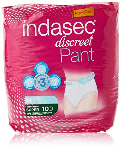 Indasec Pant Super Absorbente Talla Mediana, Blanco - 10 Unidades