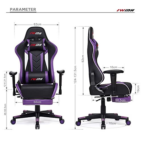 IntimaTe WM Heart Silla Gaming, Silla Gamer con Reposapies, Ergonómica Sillas Reclinable, Silla de Oficina Ajustable Silla PC Giratoria con Respaldo Alto, Soporte Lumbar y Reposacabezas,Morado