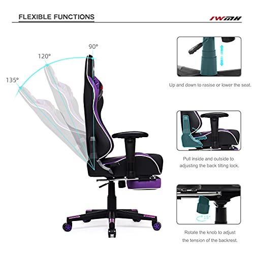 IntimaTe WM Heart Silla Gaming, Silla Gamer con Reposapies, Ergonómica Sillas Reclinable, Silla de Oficina Ajustable Silla PC Giratoria con Respaldo Alto, Soporte Lumbar y Reposacabezas,Morado