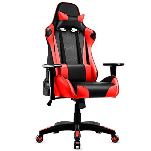 IntimaTe WM Heart Silla Gaming, Silla Gamer Ergonómica, Racing Silla Gamer con Reposacabeza Apoyo y Cojín Lumbar, Cuero Sintético PU, Oficina Silla Computadora,para Los Jugadores de PC Gamer, Rojo