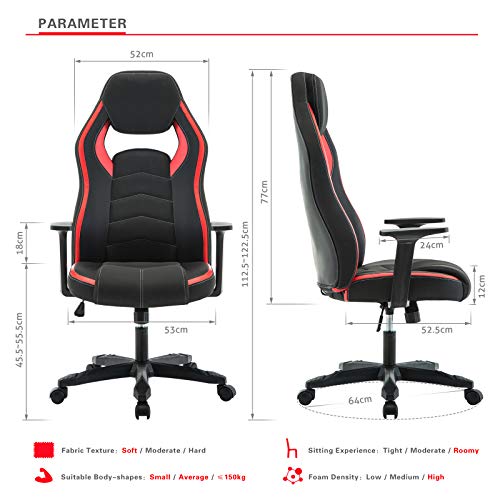 IntimaTe WM Heart Silla Gaming Tela, Silla Oficina Ergonomica, Silla Giratoria Escritorio Racing, Altura Ajustable Alto Respaldo, Rojo