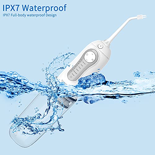 Irrigador Dental, TUREWELL Irrigador Bucal Portátil 260ml USB Recargabl IPX7 Impermeable con 6 Modos 3 Boquillas, Limpiador de Dientes Profesional de Agua Para el Hogar / Viajes (Blanco)