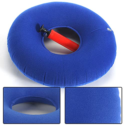 Irtyif Cojín de Asiento de hemorroides, cojín de Asiento Inflable, cojín de Asiento Inflable para aliviar el estrés, hemorroides, Dolor Lumbar, ciática, Soporte postural, 36x13cm, Azul