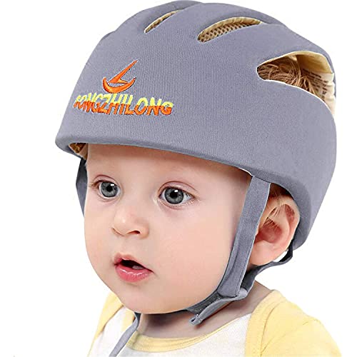 IULONEE Casco de protección para bebé, gorra protectora para cabeza de bebé, gorra de algodón ajustable(Gris)