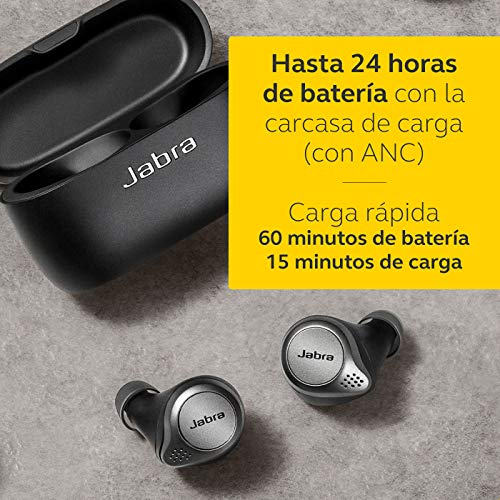 Jabra Elite 75t, Auriculares Bluetooth con Cancelación Activa de Ruido y batería de larga duración, Llamadas y música verdaderamente inalámbricas Negro Titanio