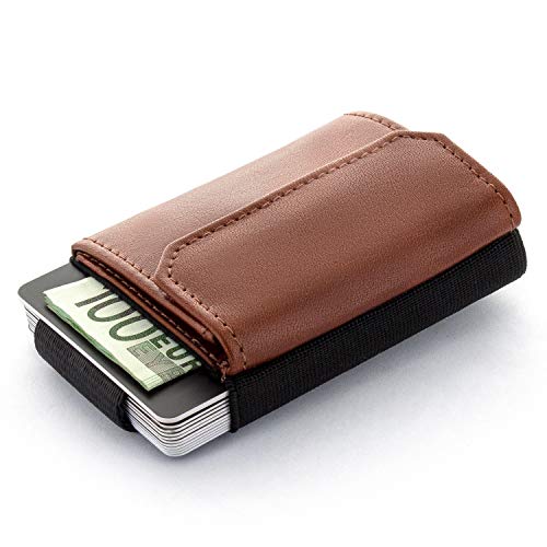 JAIMIE JACOBS Cartera Hombre Nano Boy Pocket Cartera Minimalista Slim Wallet Cartera Clip Cartera Pequeña Tarjetera Fina Pinza para Billetes Billetero para Hombres (Marrón Oscuro)