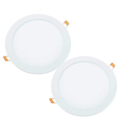 JANDEI - 2x Downlight LED 18W Redondo, Plano De Empotrar Aluminio Aro Blanco Mate Blanca Fría 6000K(equivalente a 140W), Para Hueco De 200-205mm Blanco Medida 220mm