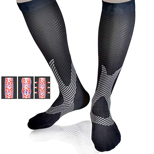 Jarchii Calcetines de compresión para Correr de Chinlon/Nailon, Calcetines para Venas varicosas, Calcetines Deportivos de compresión, para Deportes Ciclismo al Aire Libre Alivio del Dolor(L/XL-L/XL)