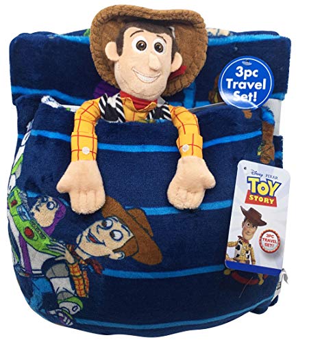 Jay Franco Disney Pixar Toy Story - Juego de viaje de 3 piezas para niños incluye manta, almohada y felpa, con Woody (producto oficial de Disney Pixar)