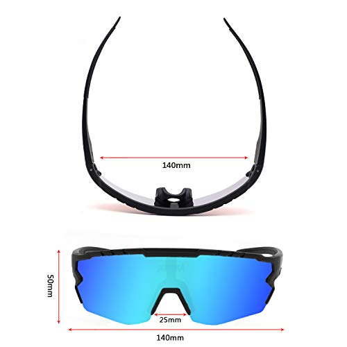 JEPOZRA Gafas Ciclismo Polarizadas, Gafas de Conducción de Medio Cuadro con 3 Lentes Intercambiables, Gafas de Protección UV para Montar Se Adapta al Esquí Correr Ciclismo,Deportes al Aire Libre