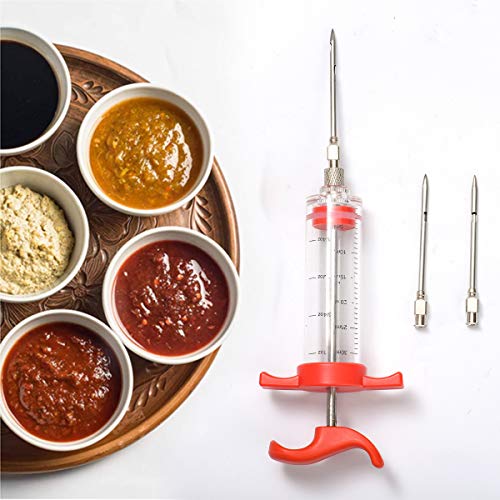 Jeringa de Cocina para Marinar Inyector de Salsas 60ml Inyector de Condimento con 3 Agujas y 1 Cepillo de Limpieza Jeringa para Rellenar Carne Inyector Salsas Asados Pavo Res