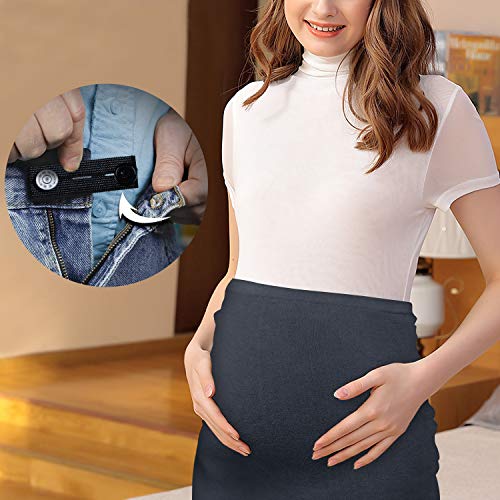 JMITHA 2pcs Banda de Vientre para Mujeres Embarazadas Extensor de Cintura Sin Costura + 4 Botón de extensión Ajustable para Pantalones (Negro + Blanco, L)