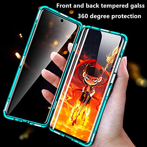 Jonwelsy Funda para Samsung Galaxy A42, Adsorción Magnética Parachoques Metal con 360 Grados Protección Case Cover Transparente Ambos Lados Vidrio Templado Cubierta para Samsung Galaxy A42 (Azul)