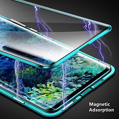 Jonwelsy Funda para Samsung Galaxy A42, Adsorción Magnética Parachoques Metal con 360 Grados Protección Case Cover Transparente Ambos Lados Vidrio Templado Cubierta para Samsung Galaxy A42 (Azul)