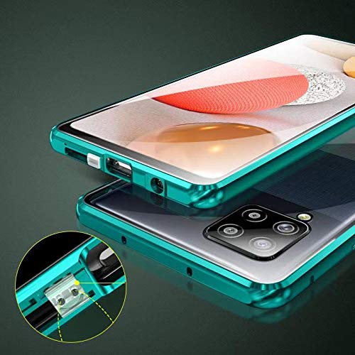 Jonwelsy Funda para Samsung Galaxy A42, Adsorción Magnética Parachoques Metal con 360 Grados Protección Case Cover Transparente Ambos Lados Vidrio Templado Cubierta para Samsung Galaxy A42 (Azul)