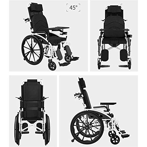 Joyfitness Silla De Ruedas Plegable Easy Ultralight, Estructura De Acero,Silla De Ruedas Plegable, Autopropulsable，Acostarse, con Mesa De Comedor Y Orinal