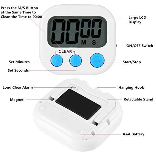 Jsdoin Temporizador de Cocina, Digital magnético Temporizadores con Alarma Fuerte y Pantalla LCD Grande, 2 Piezas