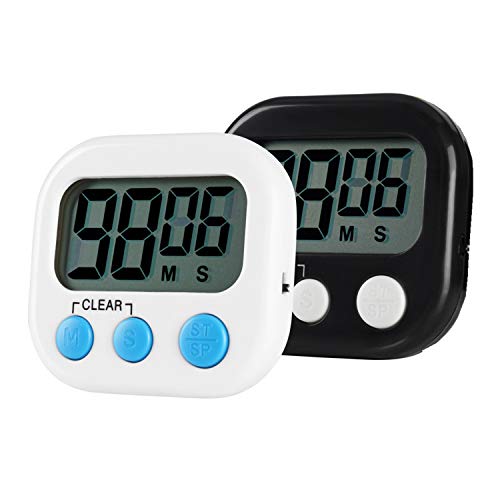 Jsdoin Temporizador de Cocina, Digital magnético Temporizadores con Alarma Fuerte y Pantalla LCD Grande, 2 Piezas