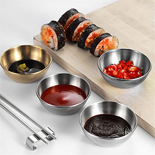 Juego de 4 Cuencos Redondos de acero Inoxidable para Salsas, para Servir Salsas, mini Aperitivos,especias,sushi,platillos, Soja, restaurante de Cocina