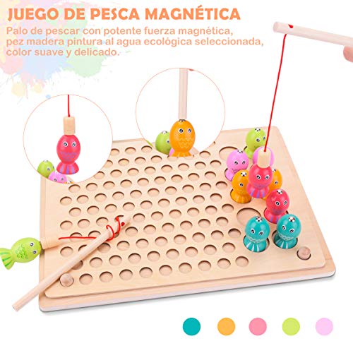 Juguete de Madera Niños, Juego de Pesca Magnética Juego de Cuentas de Clip, Creativo Juguete Educativo para Niños y Padres, Educación Temprana Palillos Cuentas Rompecabezas Manos Cerebro Entrenamiento