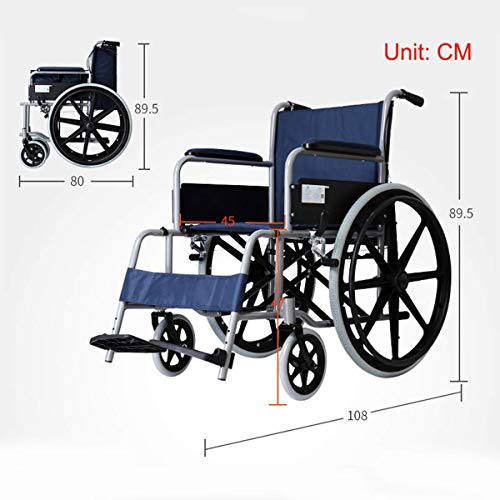 JY Medical Lightweight Steel Frame Expedition Transporte Silla de ruedas con frenos de mano, Silla plegable es portátil, Asiento 45Cm Cómodo