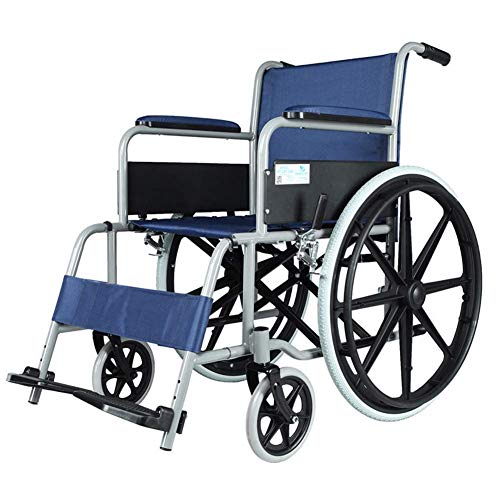 JY Medical Lightweight Steel Frame Expedition Transporte Silla de ruedas con frenos de mano, Silla plegable es portátil, Asiento 45Cm Cómodo