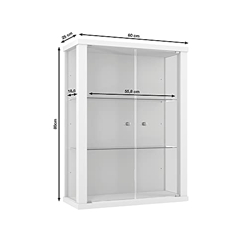 K-Möbel Vitrina en Blanco con 2 estantes de Vidrio Regulables en Altura con Las Dimensiones externas 80x60x25 cm.