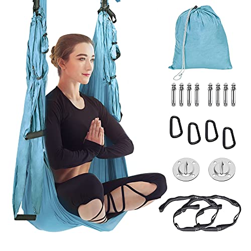 Kacsoo Columpio de Yoga Aéreo con Accesorios Hamaca de Yoga Aéreo 250 * 145cm Juego de Hamaca de Yoga Carga de 200 kg Yoga Swing Set para Colgarse y Aliviar el Dolor de Espalda,para Gimnasio,hogar