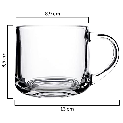 KADAX Juego de 6 vasos de té, vasos con asa, 350 ml, vasos de cristal grueso, vasos para té, café, agua, zumo, capuchino, té helado, café, vasos de cristal