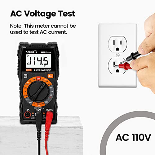 KAIWEETS KM100 Multímetro Digital, Polimetro para Medir Continuidad, Tensión en CA y CC, Amperios en CC, Resistencia, Diodo, Voltímetro con Doble Fusibles, Cables de Prueba y Miniestuches