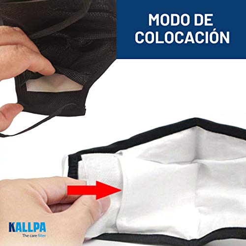 KALLPA® 5 filtros para mascarillas niños UNE0065 - REUTILIZABLES - fabricados en ESPAÑA - hidrófobo, antiestático y antibacteriano, muy transpirable, (TNT) (tnt)