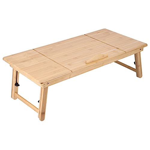 KASD Mesa elevadora Plegable, Mesa de bambú para computadora portátil Esquinas de Mesa anticolisión Mesa Plegable para sobre una Cama o sofá para Leer, estudiar o Trabajar cómodamente