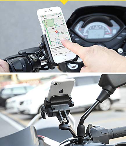 KASER Soporte Smartphone Universal Moto Espejo Retrovisor Rotación de Aluminio para Motociclo Ciclomotor Scooter para Móvil Navegador GPS (Espejo Negro)