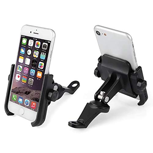 KASER Soporte Smartphone Universal Moto Espejo Retrovisor Rotación de Aluminio para Motociclo Ciclomotor Scooter para Móvil Navegador GPS (Espejo Negro)