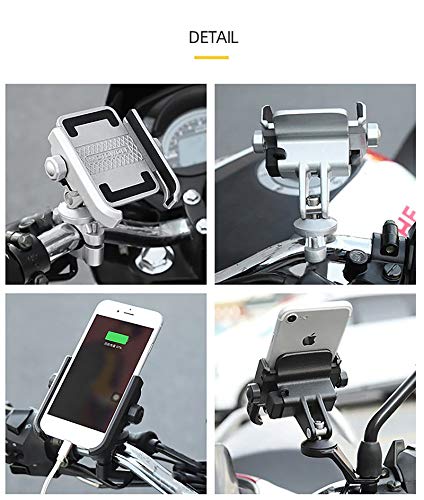 KASER Soporte Smartphone Universal Moto Espejo Retrovisor Rotación de Aluminio para Motociclo Ciclomotor Scooter para Móvil Navegador GPS (Espejo Negro)