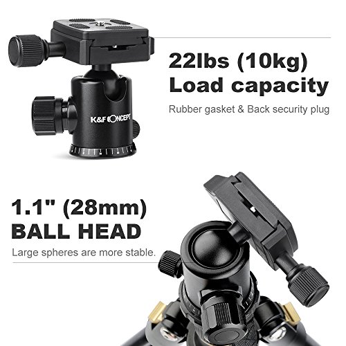 K&F Concept Trípode Completo TM2324 para Fotografía de Aluminio con 360° Rótula de Bola Panorámica, 1/4" Placa Rápida Liberación y Bolsa de Transporte para DSLR Canon Nikon Sony Cámara