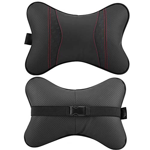 KIMISS Almohada de Cuello para Asiento de Coche, Cojín para la Cabeza Cojín de Descanso Cojín de Almohada Apoyo Kit de Viaje(Negro)