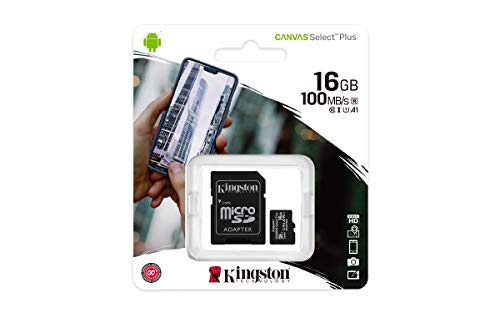 Kingston Canvas Select Plus Tarjeta microSD, SDCS2/16GB Class 10 con Adaptador SD