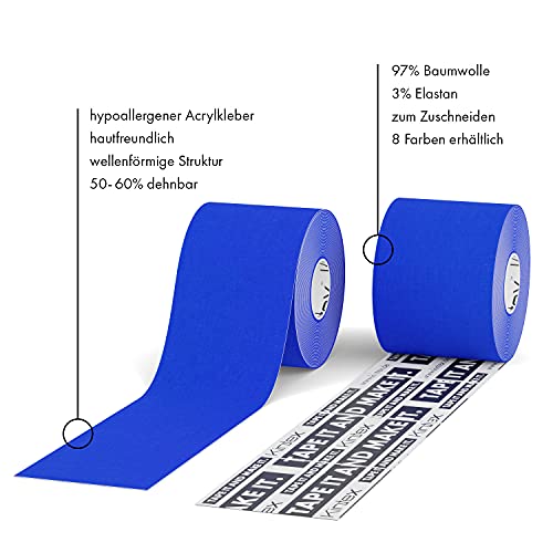 Kintex Cinta Kinesiology Classic 5cm x 5m, Cinta fisiológica, Cinta terapéutica, elástica, impermeable Azul Oscuro