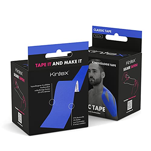 Kintex Cinta Kinesiology Classic 5cm x 5m, Cinta fisiológica, Cinta terapéutica, elástica, impermeable Azul Oscuro