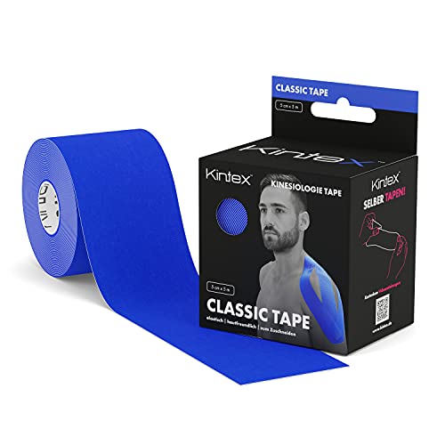 Kintex Cinta Kinesiology Classic 5cm x 5m, Cinta fisiológica, Cinta terapéutica, elástica, impermeable Azul Oscuro