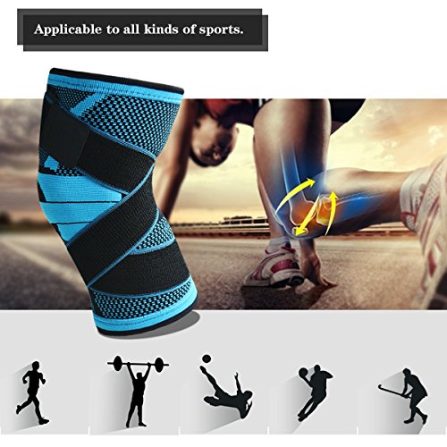 Knee Support Brace,Compression Knee Sleeve with Non-slip Adjustable Pressure Strap,Knee Protector for Running,Sports,Joint Patella Pain Relief,Arthritis and Injury Recovery- Single