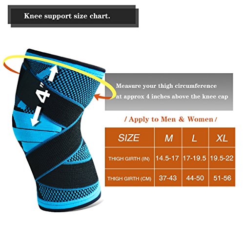 Knee Support Brace,Compression Knee Sleeve with Non-slip Adjustable Pressure Strap,Knee Protector for Running,Sports,Joint Patella Pain Relief,Arthritis and Injury Recovery- Single