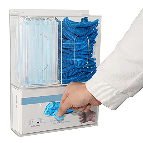 KOEMEHR Dispensador de guantera desechable con triple estante para guantes con tapa para organizador de montaje en pared para servicio de alimentos, laboratorio, oficina médica, transparente